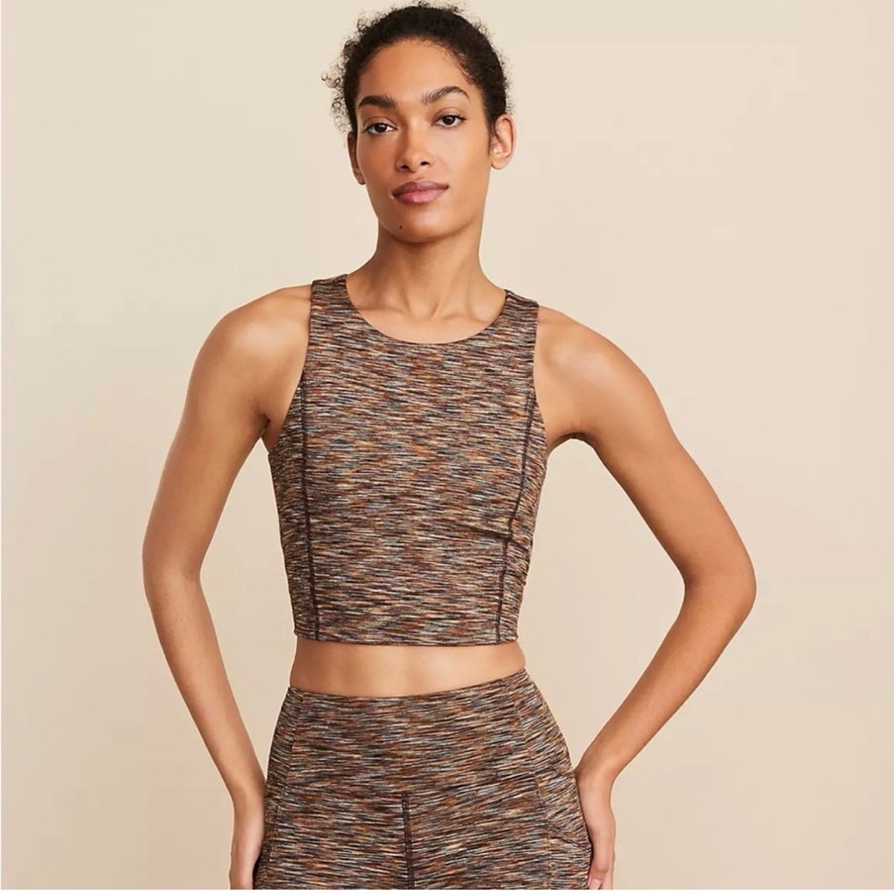Lou and Grey Racerback High Neck Spacedye Cropped Tank Top XL Brown Tan